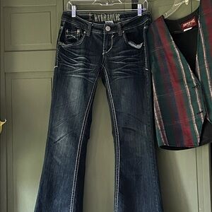 Hydraulic Women's Dark Blue Flare Jeans with Contrast Stitching